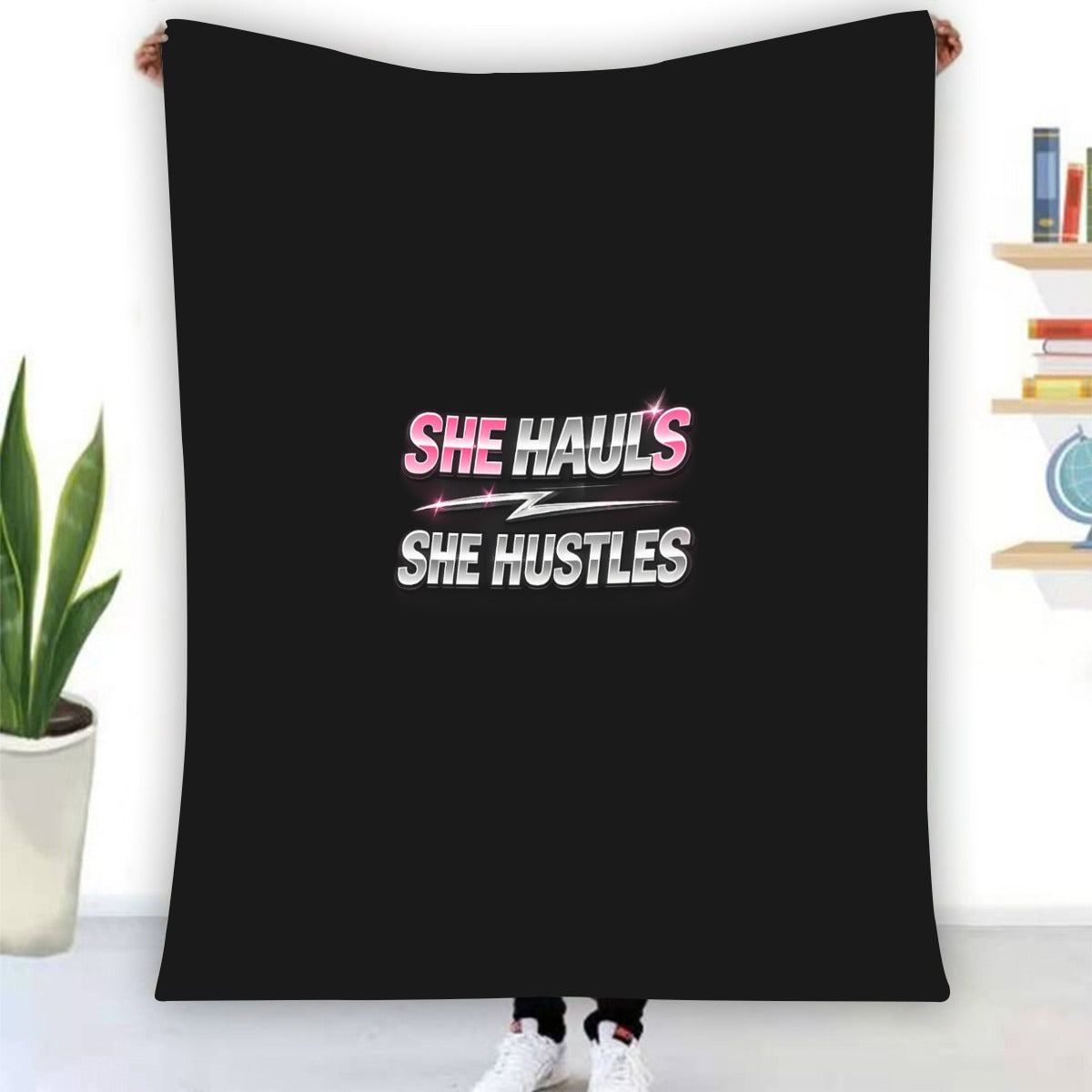 She Hauls She Hustles Fleece Blanket | Women in Trucking | Soft Flannel Throw | Truck Driver Gift |