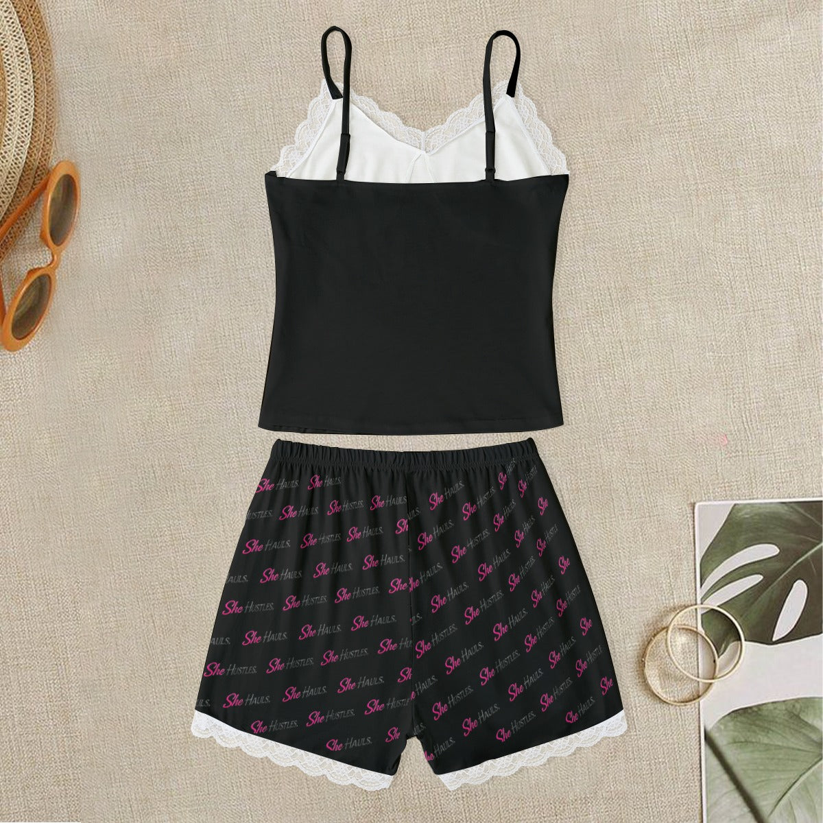 Diesel Dreams Women's Pajama Set | Trucking Loungewear | 2-Piece Cami & Shorts | Lace Trim Sleepwear