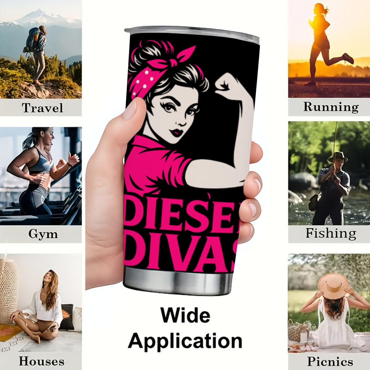 Diesel Divas Insulated Travel Tumbler Custom 20OZ Tumbler With Sliding Lid For The USA
