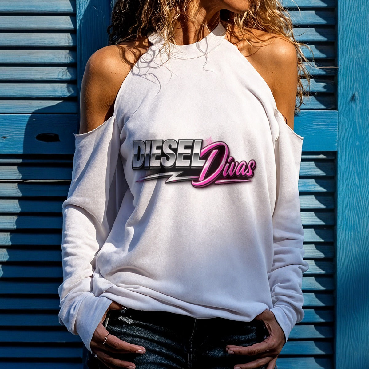 Diesel Divas Cold Shoulder Sweatshirt | Women in Trucking | High Neck Cut Out Top | Casual to Dressy